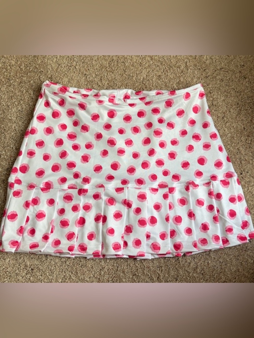 40 Lime 40 Love Tennis Skort White Pink Polka Dot Pleated Skirt Small EUC